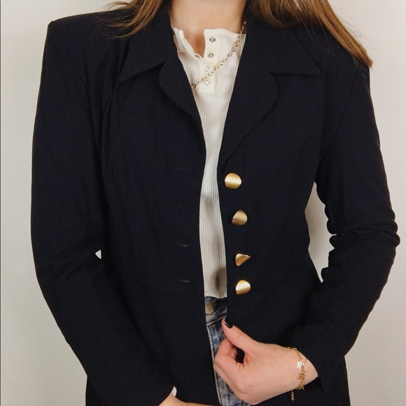 Vintage Blazer Gold Buttons Flattering Fit - Picture 2 of 6